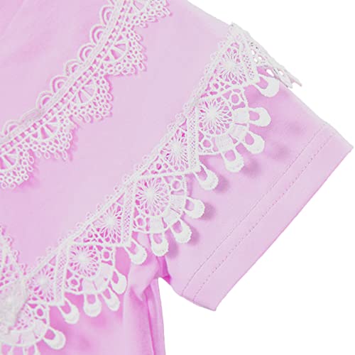 Image of Toddler Girl Lace Embroidery Blouse Short Sleeve Cotton Doll Collar Tops School Uniform Shirt
