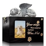 Dog Urn for Ashes Box with Picture Black Funeral Cremation Box Wooden Keepsake with Flannel Lining for Pet Remembrance Gift (Dog Urn,Black,Medium)