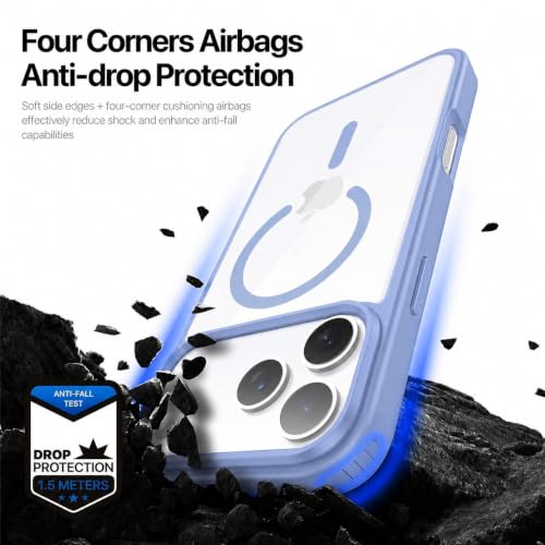 Image of DIZORO Compatible iPhone 17 Pro Max Case,(Compatible with MagSafe) Non Yellow Military-Grade Drop Protection & Hard PC Back Cover Slim Transparent Anti-Scratch Shockproof Phone Case - Official Blue
