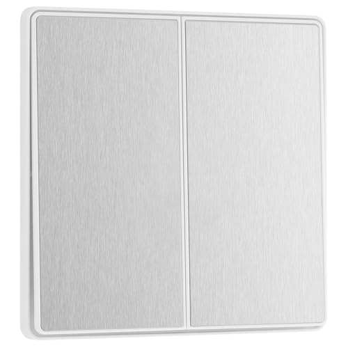 BG Electrical Double Wall Light Switch, 2-Way, Edge-to-Edge Rockers, Screwless Appearance, Round Edges, Evolve, Brushed Steel, 20A, 16AX, PCDBS42EW