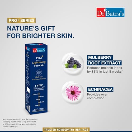 Image of Dr Batra's PRO+ Lightening Facial Kit, Enriched with Mulberry And Echnacea Extracts, Kit for Soft Supple Skin - 250 gm (Pack Of 2)