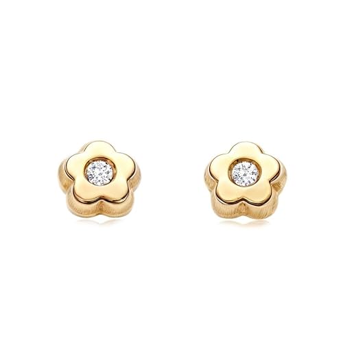 Pendientes Bebe Oro Amarillo 18 Kilates 18k Flor Margarita Circonita Brillo - Certificado Garantía - Mondepetit - 1811 Pendientes Bebe Oro Amarillo 18 Kilates 18k Flor Margarita Circonita Brillo - Certificado Garantía - Mondepetit - 1811
