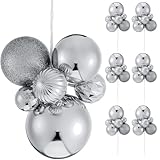 Soulchen 6 Set 36 Pcs Christmas Ball Clusters 1.2-3.1in Christmas Tree Ball Ornaments on Wired Picks Decorations for Xmas Tree Wreath Garland Stairs Holiday Decor(Silver,Glossy)