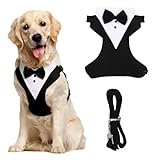 Hund Smoking Anzug & Bandana Set,Hundebekleidung&Zubehör,Atmungsaktives Hemd für Welpen mit Abnehmbarer Leine,Geeignet für Gartenpartys, Spaziergänge, Parks und den täglichen-Schwarzes XL.