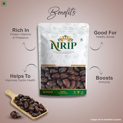 Image of NRIP Premium International Omani Dates 200g | Khajur, Khajoor | Dry Fruits | Healthy Snacks | Dry Dates | No Preservatives