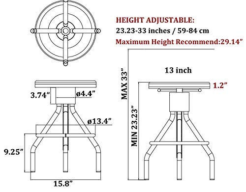 Lokkhan Set Of 2 Industrial Bar Stool-Vintage Adjustable Round Wood Metal Swivel Bar Stool-Cast Iron-23-30 Inch Tall Counter Bar Height Farmhouse Kitchen Stools #TOP2