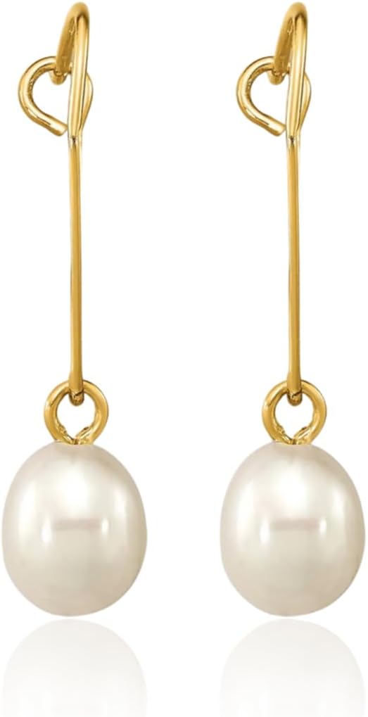 IceCarats 14K Solid Yellow Gold 6mm Freshwater Pearl Medium Drop Earrings Prong Set, Wire For Her