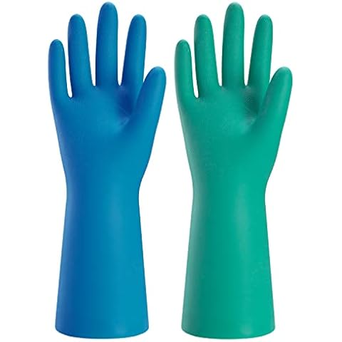 Bamllum 2 Pairs Reusable Kitchen Gloves for Washing Dishes - Nitrile Rubber Dishwashing Gloves, Reusable Household Cleaning Gloves, Flexible Durable & Non-Slip (Large, Green+Blue) Cover
