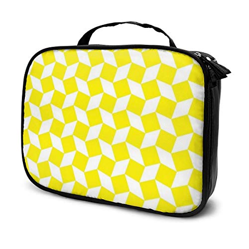 Preisvergleich Produktbild Kosmetiktasche, gelb / weiß, quadratisch, Gittermuster, Aufbewahrungstasche, tragbar, multifunktional, geeignet für Sport, Fitnessstudio, Yoga, Strand, Baden