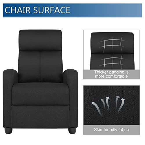 Lssbought Fabric Recliner Chair Adjustable Home Theater Single Recliner Sofa With Thick Seat Cushion And Backrest Modern Living Room Recliners, Black #TOP6