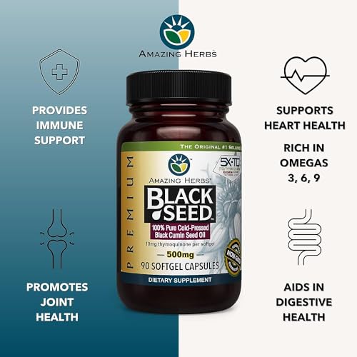 image for Amazing Herbs Premium Black Seed Oil Capsules - Gluten Free, Non GMO, 