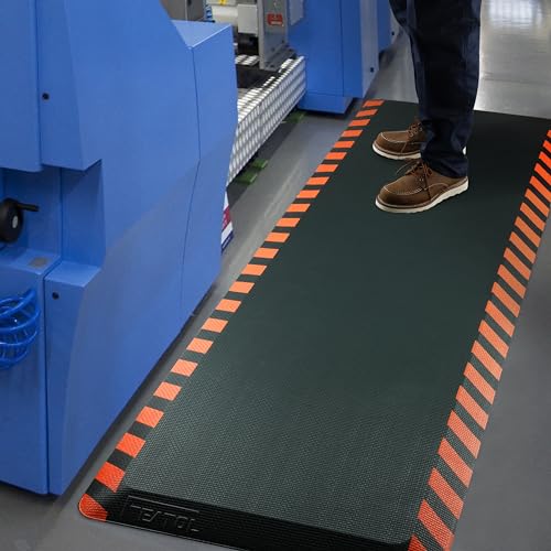 Image of FEATOL Anti Fatigue Mat Industrial, Ergonomic Standing Floor Mat for Work for Stand -Safety Support for Leg & Back Pain(Orange Border, 24 inch x 70 inch, 2PC)