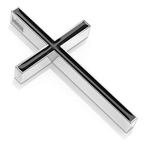 Bungsa® Unisex Anhänger Kreuz mit schwarzer Emaille aus 316L Edelstahl Cover