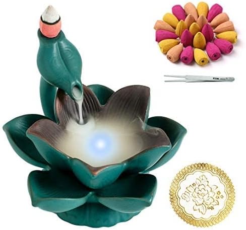 YYDS Incense Burner Ceramic Backflow Incense Burner Lotus Waterfall Holder Aromatherapy Ornament Meditation and Relaxation Home Room Decor Incense Holders