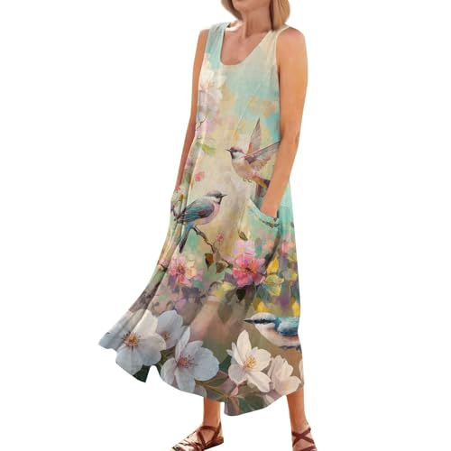 Plus Size Cotton Linen Summer Dresses for Curvy Women 2025 Sleeveless Maxi Vacation Beach Sundresses with Pockets