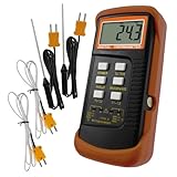 Thermocouple Thermometer Digital K Type Dual Channel Thermometer HVAC Temperature Meter with 4 Thermocouples, MAX/MIN/AVG Temperature Measurement, -50~1300°C (-58~2372°F)