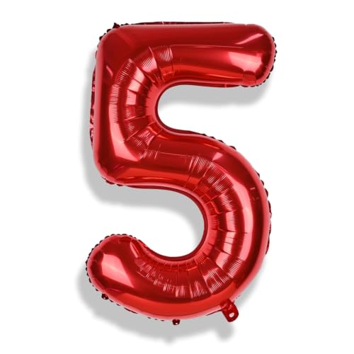 40 Inch Red Number Balloons, Giant Foil Number 5 Balloons for Girls Boys 5th Birthday, 0-9 Set Balloon for Women Men 25th Birtyday Party Decoration Christmas Anniversary Graduation Decoration Supplies