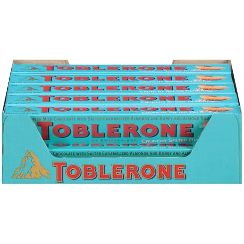 Toblerones Swiss Milk Chocolate with Salted Caramelized Almonds and Honey Each 100g X Pack of 20 (From Switzerland)