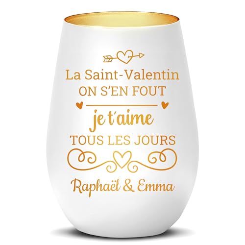 Love Faith - Photophore - J'emmerde la Saint-Valentin – Décoration pour Les Couples, Blanc/Doré – Ambiance Maison