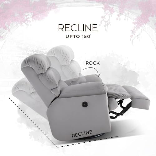 Image of Comfortable Single Seater Fabric Recliner Sofa Chair with Manual Push Back Mechanism & Extra Cushioning for Living Room, Color: GreyG