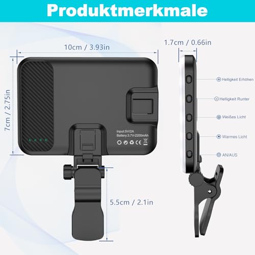 Anautin Selfie Light, 60 LED 2200mAh Rechargeable Clip Fill Video Light (Black) by Anautin - Image 2