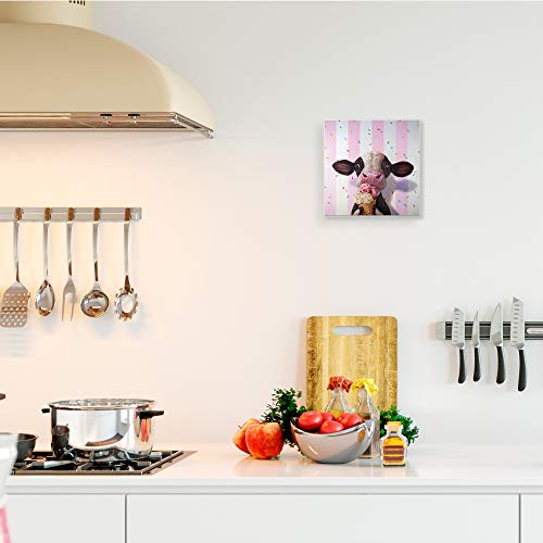 Stupell Industries Cute Baby Cow With Ice Cream Cone Pink Stripes, Designed By Lucia Heffernan Wall Plaque, 12 X 12, Brown #TOP1