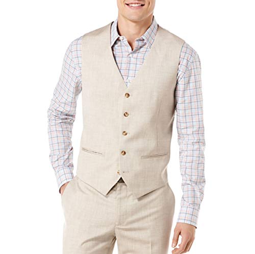 Perry Ellis Men's Linen Five Button Texture Vest