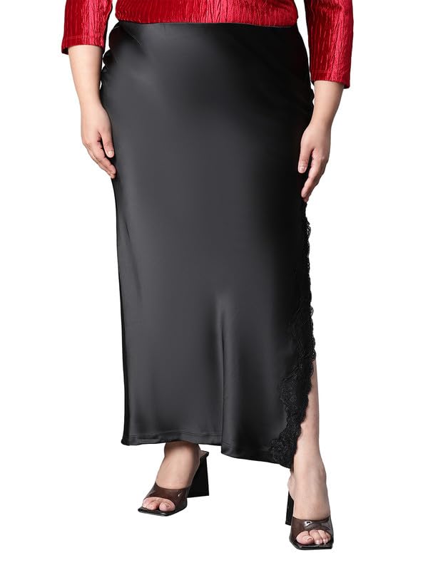 oxolloxo Women Plus Size Elasticated Slit Cut Style Long Satin Skirt-picture-49