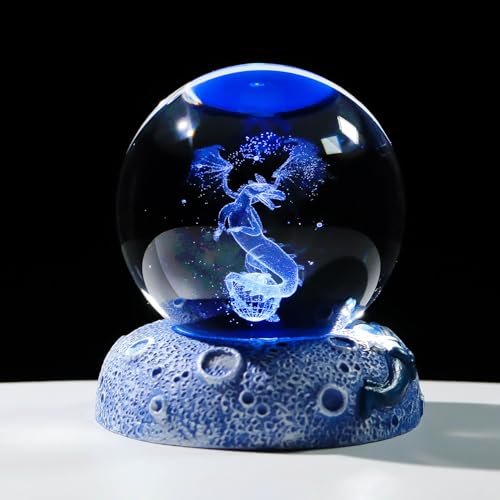 Movdyka Boule de cristal 60 mm Dragon volant 3D avec veilleuses Base Ornements pour chambre