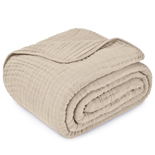 Image of Comfy Cubs Muslin Blanket for Adults Queen 90 inch x 90 inch - 6 Layer Soft, Breathable & Lightweight Muslin Adult Blanket - Machine Washable & Designed in The US Bedding for All Seasons - Sand