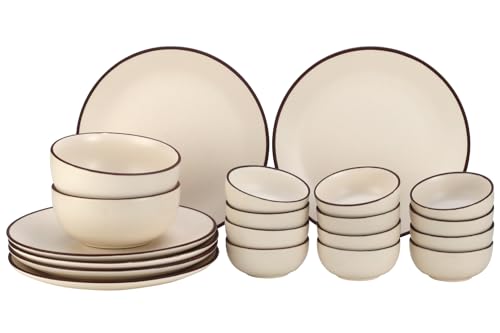 Image of Bodhi House Solid Handcrafted Stoneware Ceramic Dinner Set, Dish Set Serving, Microwave and Dishwasher Safe, Bone-ash Free, Crockery Set for Dining and Gifting (Off-WHT, Pack of 20 (6F+12K+2SB))