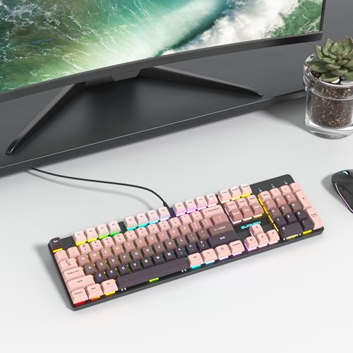 Image of Full Size Mechanical Keyboard, Creamy Keyboard with Number Pad, 104 Keys Wired Gaming Keyboard with Red Switch, RGB Backlit for PC Laptop