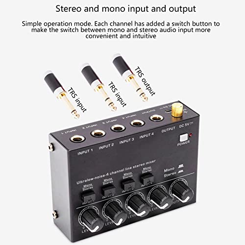 Mixer de Linha de 4 Canais, Concha de Metal de Baixo Ruído, Amplificador de Fone de Ouvido de 4 Cana