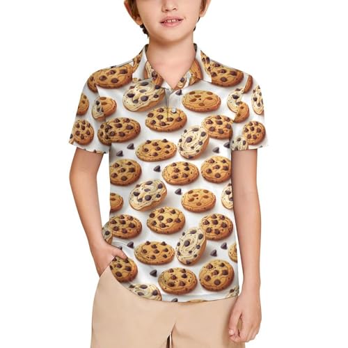 Boys' Classic Polo Shirts Short Sleeve Moisture-Wicking Golf & Tennis Shirts for Youth Teens Chocolate Cookies