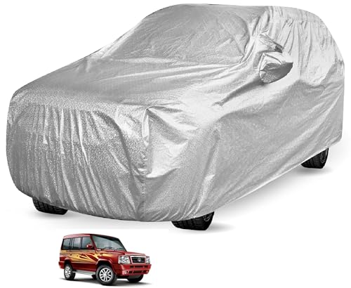 Image of Auto Hub Waterproof Car Cover Compatible with Tata Sumo Gold with Mirror Pocket, Soft Cotton Lining, Waterproof Sumo Gold Car Cover- Metallic Silver