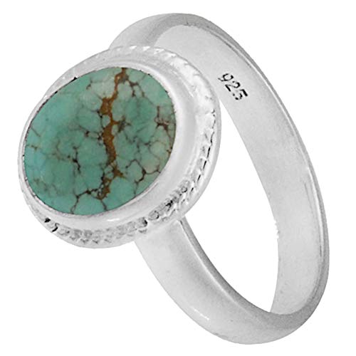 Anillo de plata de ley 925 con turquesa ovalada de 10 mm y exclusivo relieve trenzado