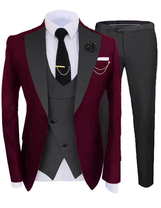 Men Tuxedo Suit Set Slim Fit 3 Piece Wedding Suits Fashion Prom Party Tux for Groomsmen STXZ089