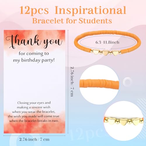 Birthday Party Favor Bracelets Beaded Rainbow Clay Heart Bracelet with Thank You Wish Gift Card for Kids Girls Birthday Party Supplies Bags Suffer with Different Themes2