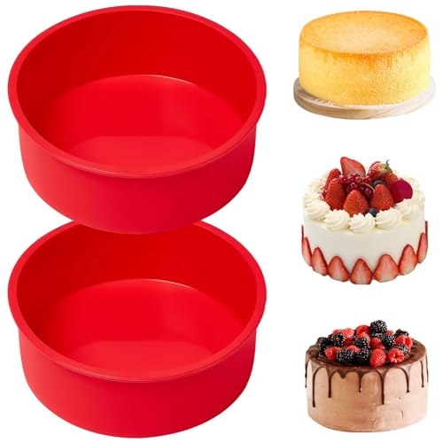 YXHZVON 2 Peças Moldes de Silicone para Pastelaria Redondo 15cm, Molde de Bolo Antiaderente, Molde Redondo de Silicone para Tartes para Tarte de Queijo, Tarte de Aniversário (Vermelho)