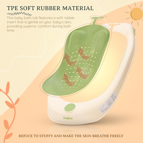 Image of Baybee Ziga Baby Bath tub Seat for Babies | Portable Baby Bather with Anti Non Slip Edges & Suction Cup | New Born Baby Bathing Tub | Hanging Baby Shower Bath Tub for 0 to 12 Months (Green)