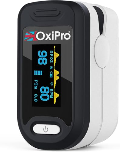 OxiPro OX2 Oximeter - Fingertip Pulse Oximeter/Blood Oxygen Monitor - Finger Oxygen Saturation/SATS Monitor to measure SpO2 / Medical Oximeter for Adults