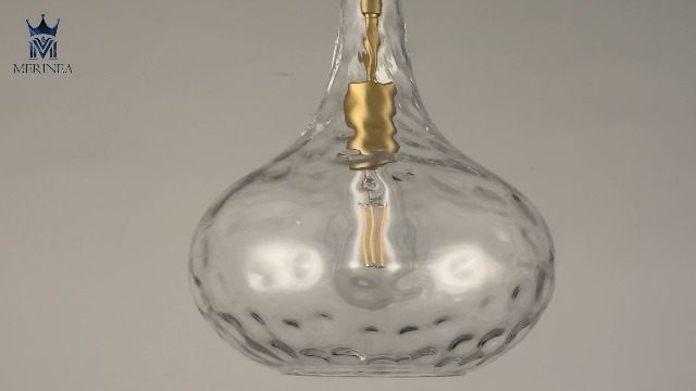 Image of 11 inch Clear Hammered Glass Pendant Light, Gold Finish, E26
