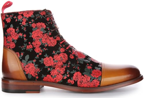 George Men's Lace Up Leather Oxford Toe Floral Print Ankle Boots2