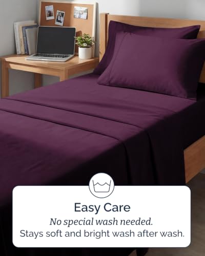 Image of Twin 4 Piece Bed Sheet Set - Breathable & Cooling Sheets - Deep Purple