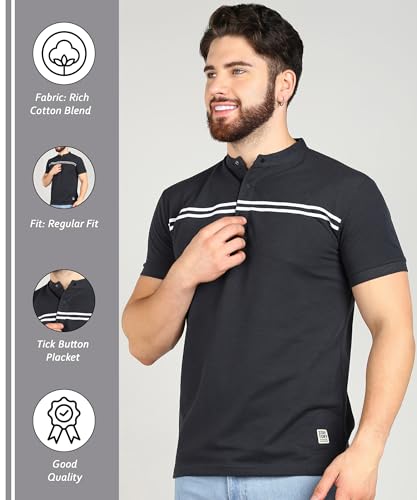 Image of Alan Jones Clothing Men's Cotton Regular Fit Mandarin Collar Solid Polo T-Shirt