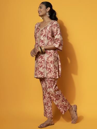 Image of Libas Womens Printed Silk Blend Co ord Set for Women | daily wear | casual wear | office wear