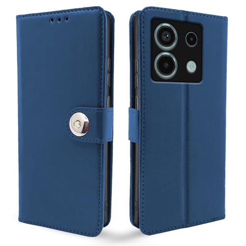Image of Pikkme Redmi Note 13 Pro 5G Flip Cover Leather Finish | Inside TPU with Card Pockets | Wallet Stand and Shock Proof | Complete Protection Button Flip Case (Blue)