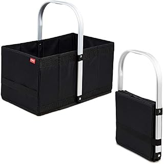 achilles Handle Box, Foldable shopping basket, Carrying basket with aluminum handle, Folding basket, Picnic basket, Shopping box, Shopping bag, Folding box, Basket box (40x24x20 cm, Black)