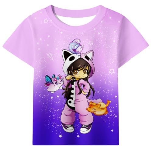 Girls Stylish Shirt Kids Graphic Tshirt Casual Short Sleeve Purple Party Outfit