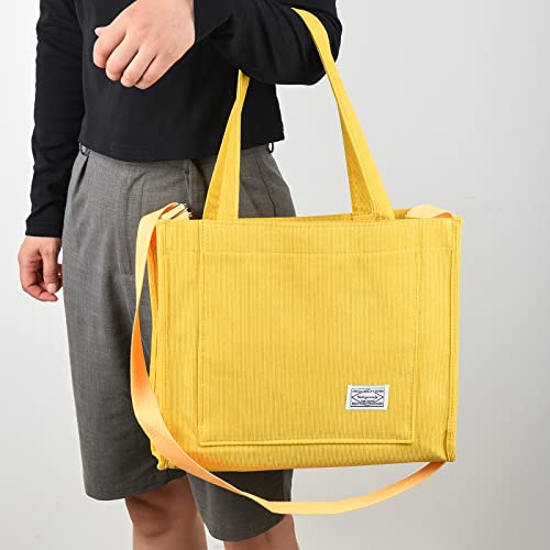 Image of Valleycomfy Corduroy Tote Bag for Women Travel Crossbody Bag Purse Women Shoulder Bags Work Handbags Everyday Hobo Bag